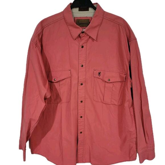 Vtg Browning Super Naturals Red Snap Mens XL Heavy Cotton Hunting Shirt Outdoors - Picture 1 of 14